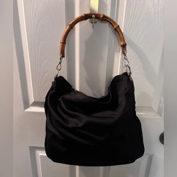 Vintage Gucci Black Nylon Bamboo Handle Bag - Picture 4 of 9